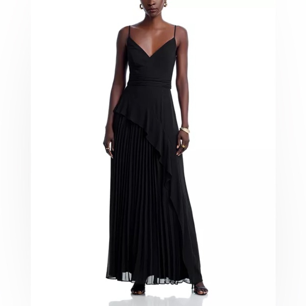 AQUA Long Chiffon Pleated Dress - Exclusive